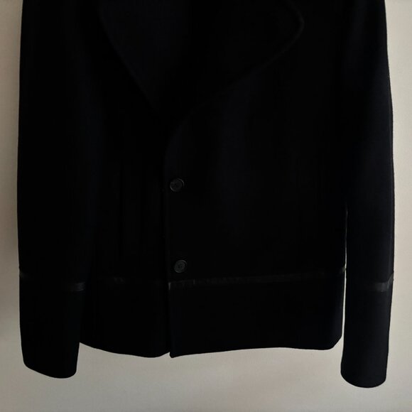 $800 AllSaints Salter Navy Wool Pea Coat Leather Trim- Medium - Picture 8 of 14